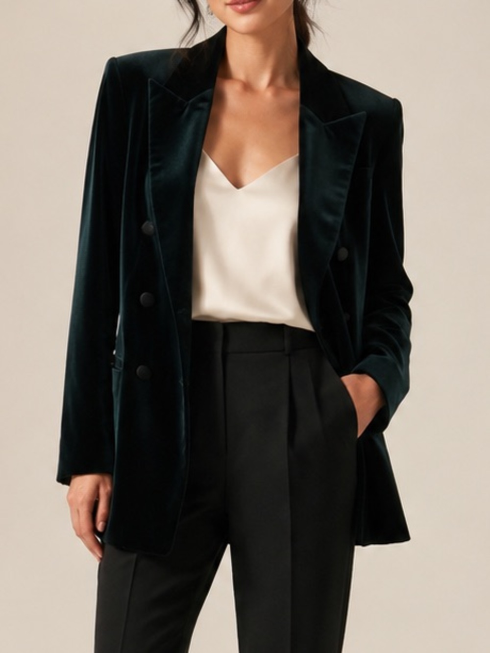 Banana Republic Dark Teal Velvet Double Breasted Blazer Petite 2